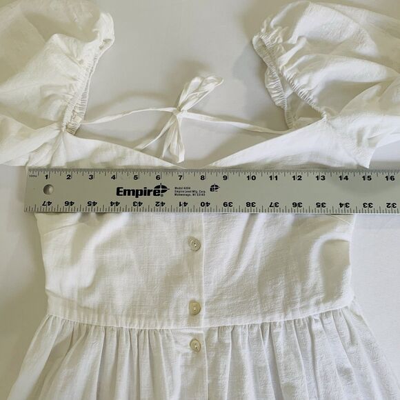 Showpo Palmer Midi Dress US 6 White Puff Sleeve Button Ruffle Tiered Trad Wife - Picture 10 of 14